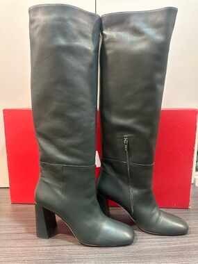 STAUD Pine Leather Knee-High Block Heel Boots **Rare Color**